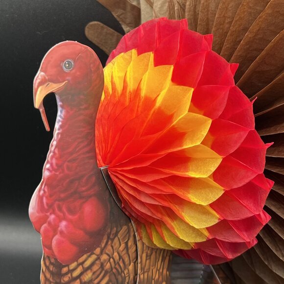 Vintage New Thanksgiving 13" Honeycomb Turkey Centerpiece Decoration Fall Decor - Picture 3 of 8